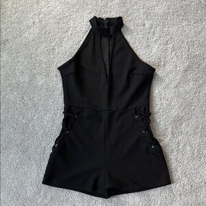 Sexy Black Halter Neck V-Cut Romper